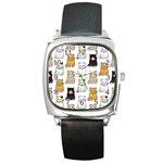 Cat-kitten-seamless-pattern Square Metal Watch Front