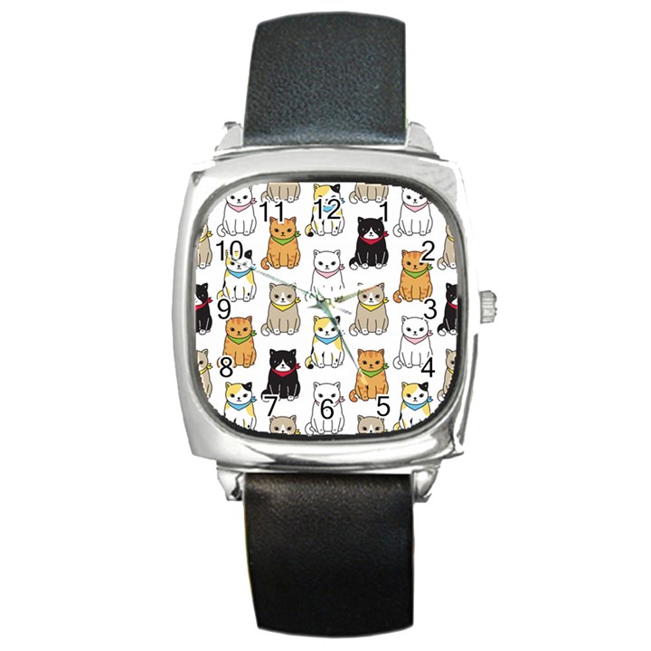 Cat-kitten-seamless-pattern Square Metal Watch