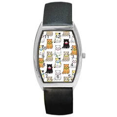 Cat-kitten-seamless-pattern Barrel Style Metal Watch