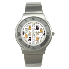 Cat-kitten-seamless-pattern Stainless Steel Watch