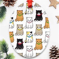 Cat-kitten-seamless-pattern Oval Ornament (two Sides)