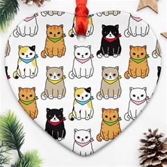 Cat-kitten-seamless-pattern Heart Ornament (two Sides)