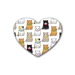 Cat-kitten-seamless-pattern Rubber Heart Coaster (4 Pack)