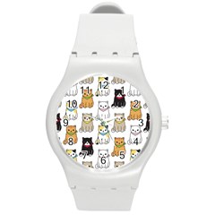 Cat-kitten-seamless-pattern Round Plastic Sport Watch (m)