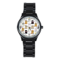 Cat-kitten-seamless-pattern Stainless Steel Round Watch