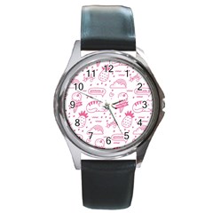 Cute-girly-seamless-pattern Round Metal Watch by Jancukart