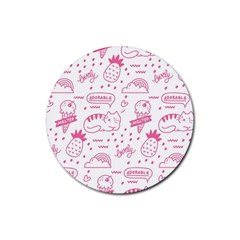 Cute-girly-seamless-pattern Rubber Round Coaster (4 Pack)