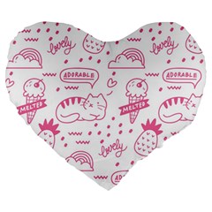 Cute-girly-seamless-pattern Large 19  Premium Heart Shape Cushions