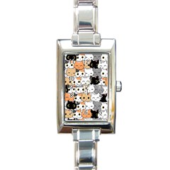 Cute-cat-kitten-cartoon-doodle-seamless-pattern Rectangle Italian Charm Watch