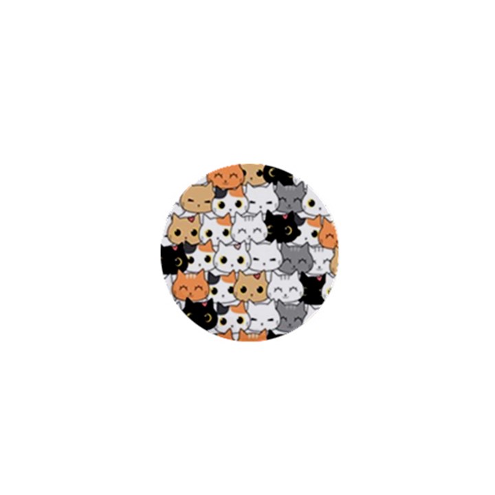 Cute-cat-kitten-cartoon-doodle-seamless-pattern 1  Mini Buttons