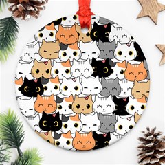 Cute-cat-kitten-cartoon-doodle-seamless-pattern Ornament (round) by Jancukart