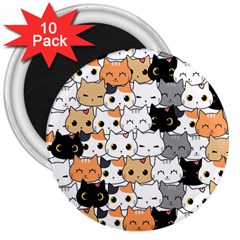 Cute-cat-kitten-cartoon-doodle-seamless-pattern 3  Magnets (10 Pack)  by Jancukart