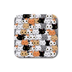 Cute-cat-kitten-cartoon-doodle-seamless-pattern Rubber Square Coaster (4 Pack)