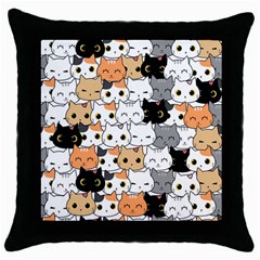 Cute-cat-kitten-cartoon-doodle-seamless-pattern Throw Pillow Case (black)