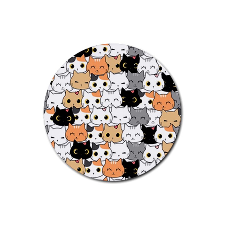 Cute-cat-kitten-cartoon-doodle-seamless-pattern Rubber Coaster (Round)