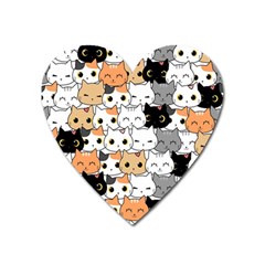 Cute-cat-kitten-cartoon-doodle-seamless-pattern Heart Magnet