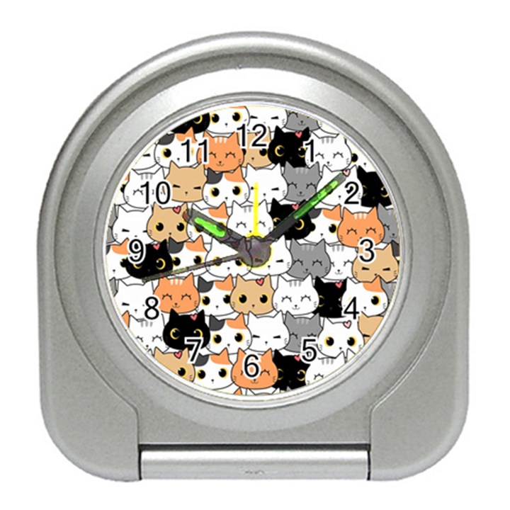 Cute-cat-kitten-cartoon-doodle-seamless-pattern Travel Alarm Clock