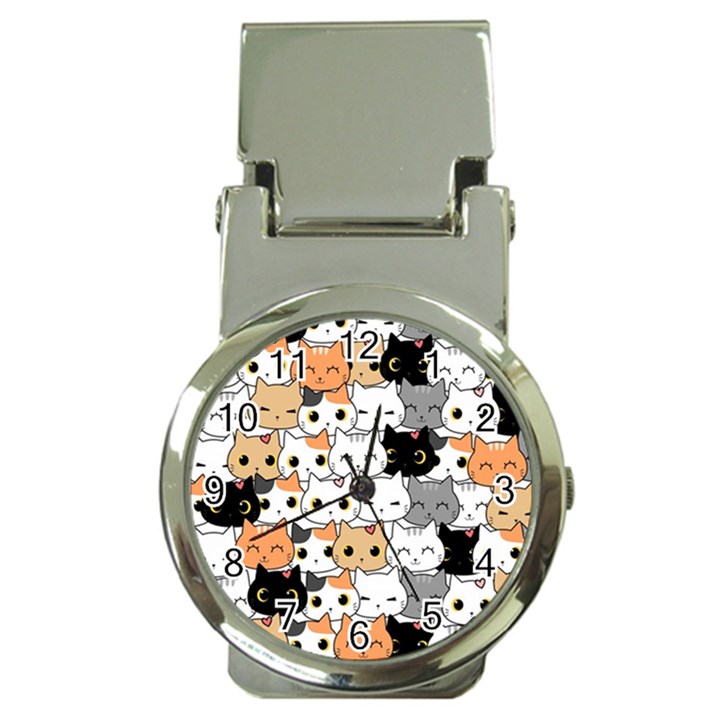 Cute-cat-kitten-cartoon-doodle-seamless-pattern Money Clip Watches