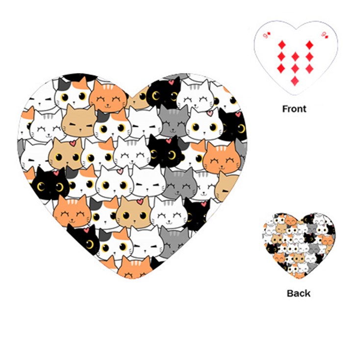 Cute-cat-kitten-cartoon-doodle-seamless-pattern Playing Cards Single Design (Heart)