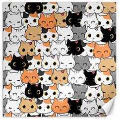 Cute-cat-kitten-cartoon-doodle-seamless-pattern Canvas 16  X 16  by Jancukart