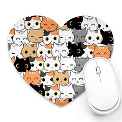 Cute-cat-kitten-cartoon-doodle-seamless-pattern Heart Mousepad