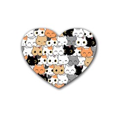 Cute-cat-kitten-cartoon-doodle-seamless-pattern Rubber Heart Coaster (4 Pack)