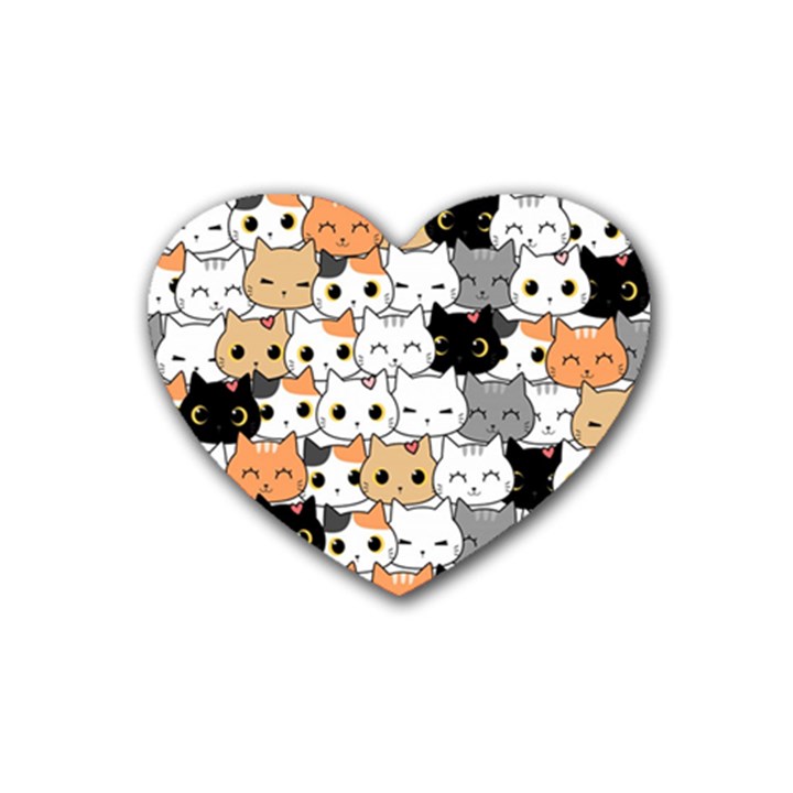 Cute-cat-kitten-cartoon-doodle-seamless-pattern Rubber Heart Coaster (4 pack)