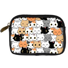 Cute-cat-kitten-cartoon-doodle-seamless-pattern Digital Camera Leather Case by Jancukart