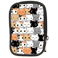 Cute-cat-kitten-cartoon-doodle-seamless-pattern Compact Camera Leather Case