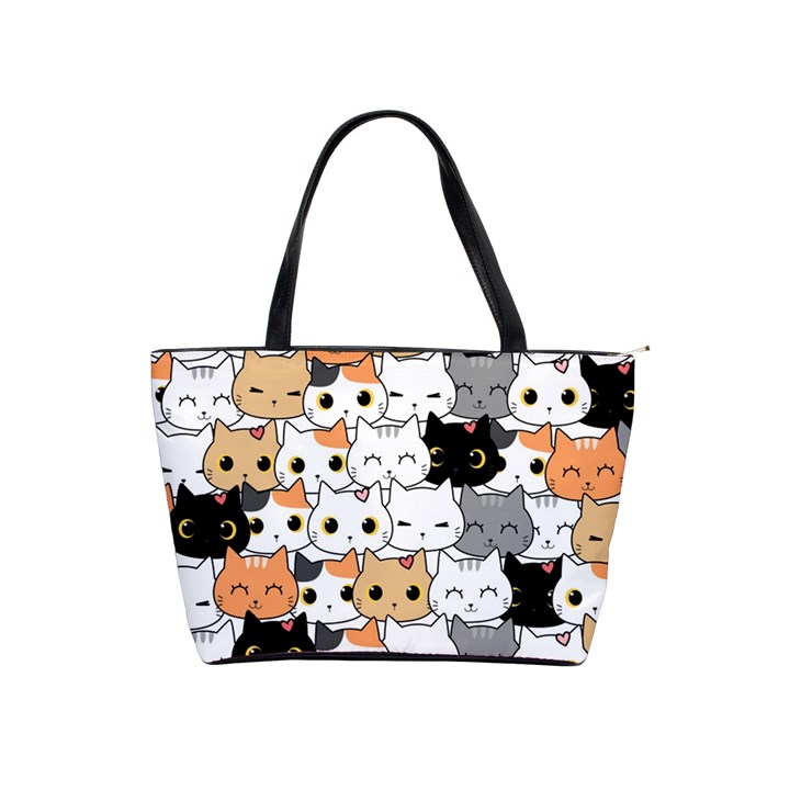 Cute-cat-kitten-cartoon-doodle-seamless-pattern Classic Shoulder Handbag