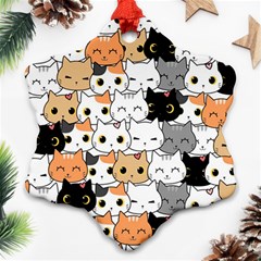 Cute-cat-kitten-cartoon-doodle-seamless-pattern Snowflake Ornament (two Sides) by Jancukart