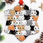 Cute-cat-kitten-cartoon-doodle-seamless-pattern Snowflake Ornament (Two Sides) Front