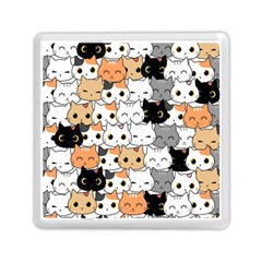 Cute-cat-kitten-cartoon-doodle-seamless-pattern Memory Card Reader (square)