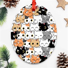 Cute-cat-kitten-cartoon-doodle-seamless-pattern Oval Filigree Ornament (two Sides)