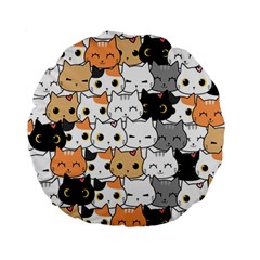 Cute-cat-kitten-cartoon-doodle-seamless-pattern Standard 15  Premium Round Cushions