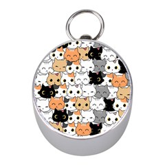 Cute-cat-kitten-cartoon-doodle-seamless-pattern Mini Silver Compasses by Jancukart