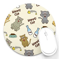 Happy-cats-pattern-background Round Mousepad by Jancukart