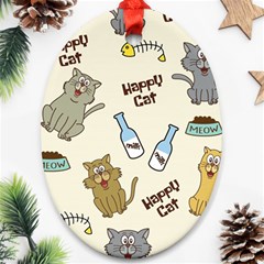 Happy-cats-pattern-background Ornament (oval)