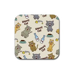 Happy-cats-pattern-background Rubber Coaster (square)