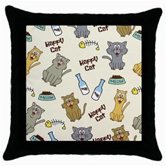 Happy-cats-pattern-background Throw Pillow Case (black)