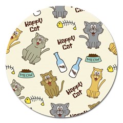 Happy-cats-pattern-background Magnet 5  (round)