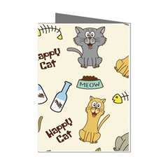 Happy-cats-pattern-background Mini Greeting Cards (pkg Of 8) by Jancukart