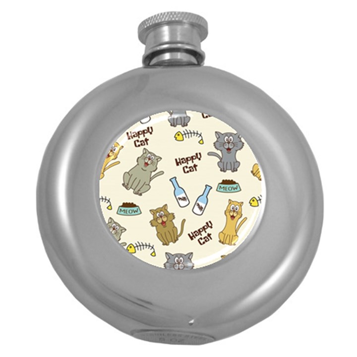 Happy-cats-pattern-background Round Hip Flask (5 oz)