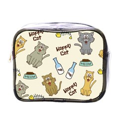 Happy-cats-pattern-background Mini Toiletries Bag (one Side) by Jancukart