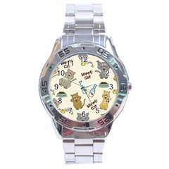 Happy-cats-pattern-background Stainless Steel Analogue Watch