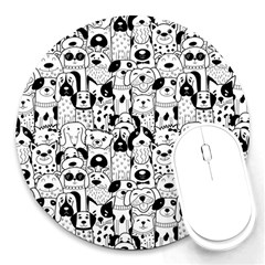 Seamless-pattern-with-black-white-doodle-dogs Round Mousepad