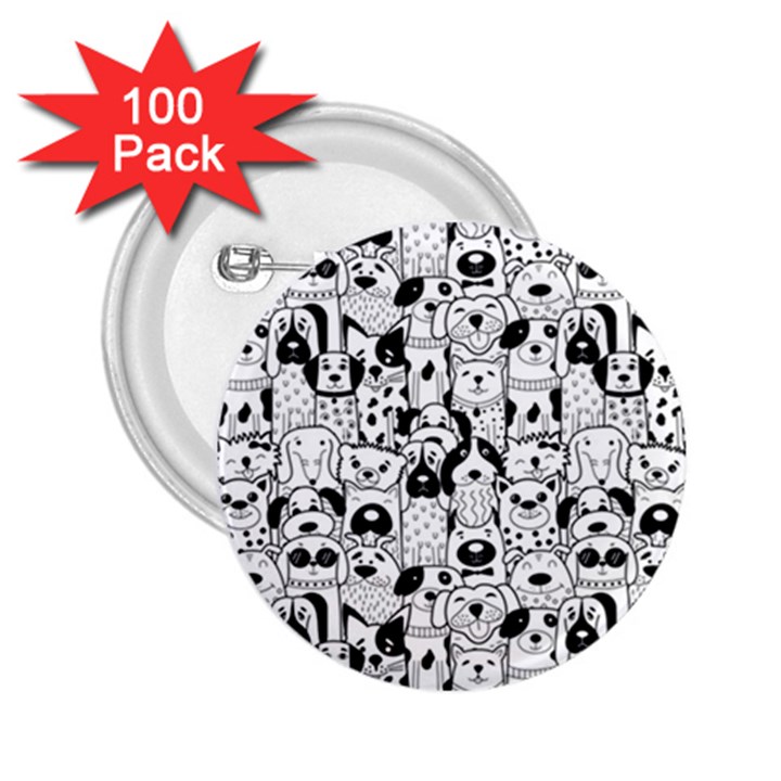 Seamless-pattern-with-black-white-doodle-dogs 2.25  Buttons (100 pack) 