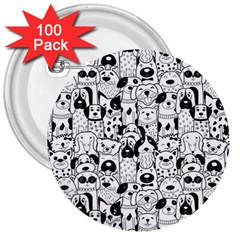 Seamless-pattern-with-black-white-doodle-dogs 3  Buttons (100 Pack)  by Jancukart