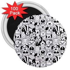 Seamless-pattern-with-black-white-doodle-dogs 3  Magnets (100 Pack) by Jancukart