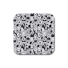 Seamless-pattern-with-black-white-doodle-dogs Rubber Square Coaster (4 Pack)